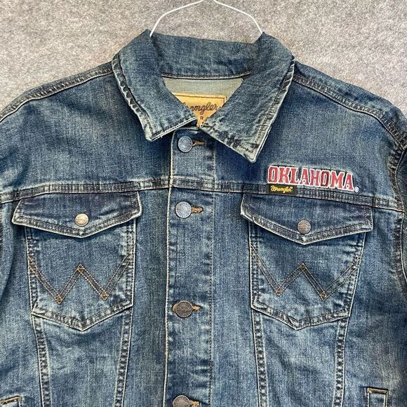 NWT WRANGLER X COLOSSEUM Oklahoma Jean Jacket Women's Large Blue Sooners OU New - Picture 2 of 16